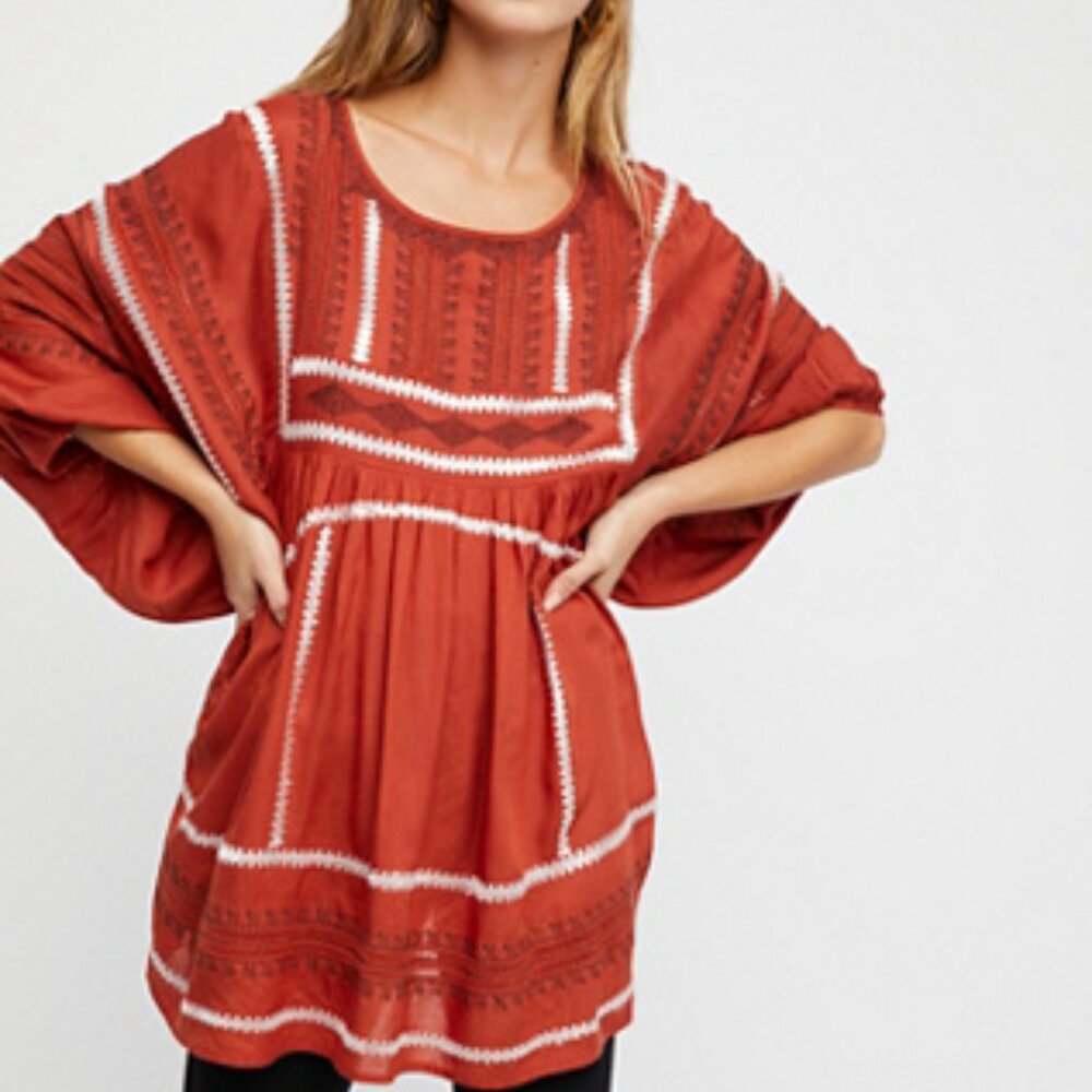 Free People Wild One Embroidered Top, M